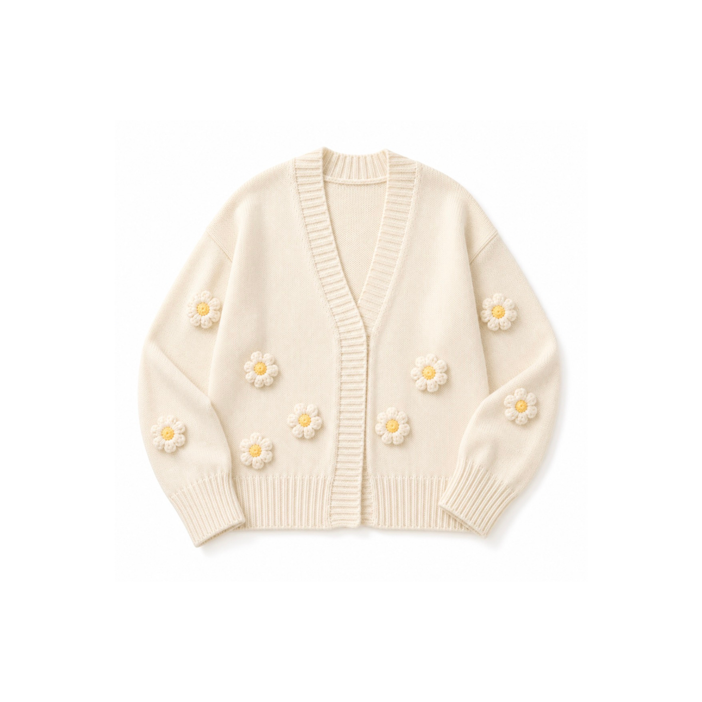 Knit Cardigan - Flower Winter White