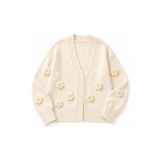 Knit Cardigan - Flower Winter White