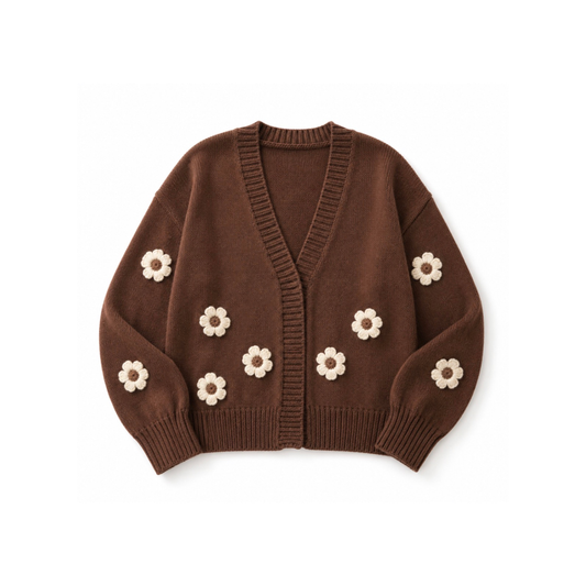 Knit Cardigan - Flower Chocolate