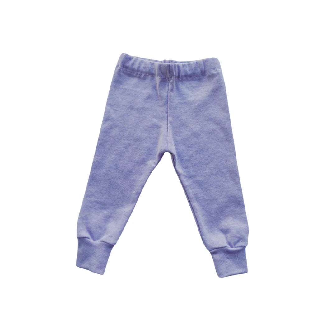 Soft purple baby joggers with elastic waist and cuffs, cozy everyday kids wear