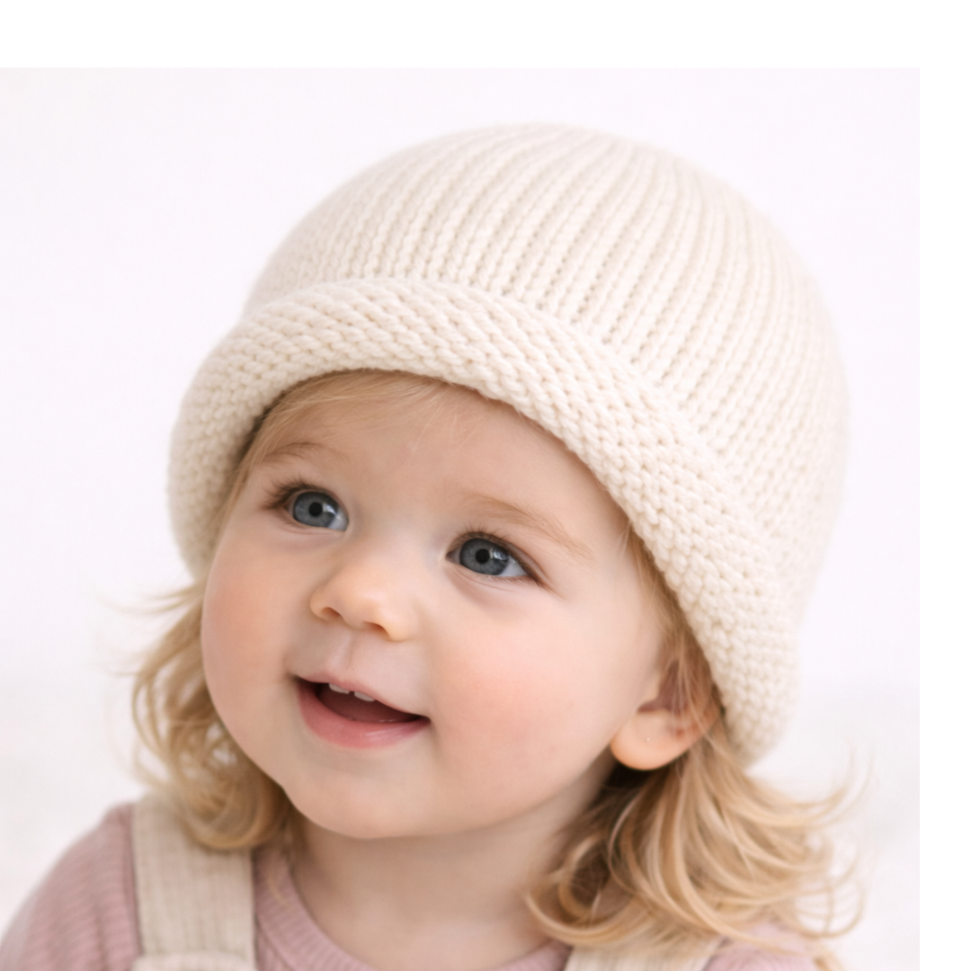 Rolled Hem Beanie- Cream