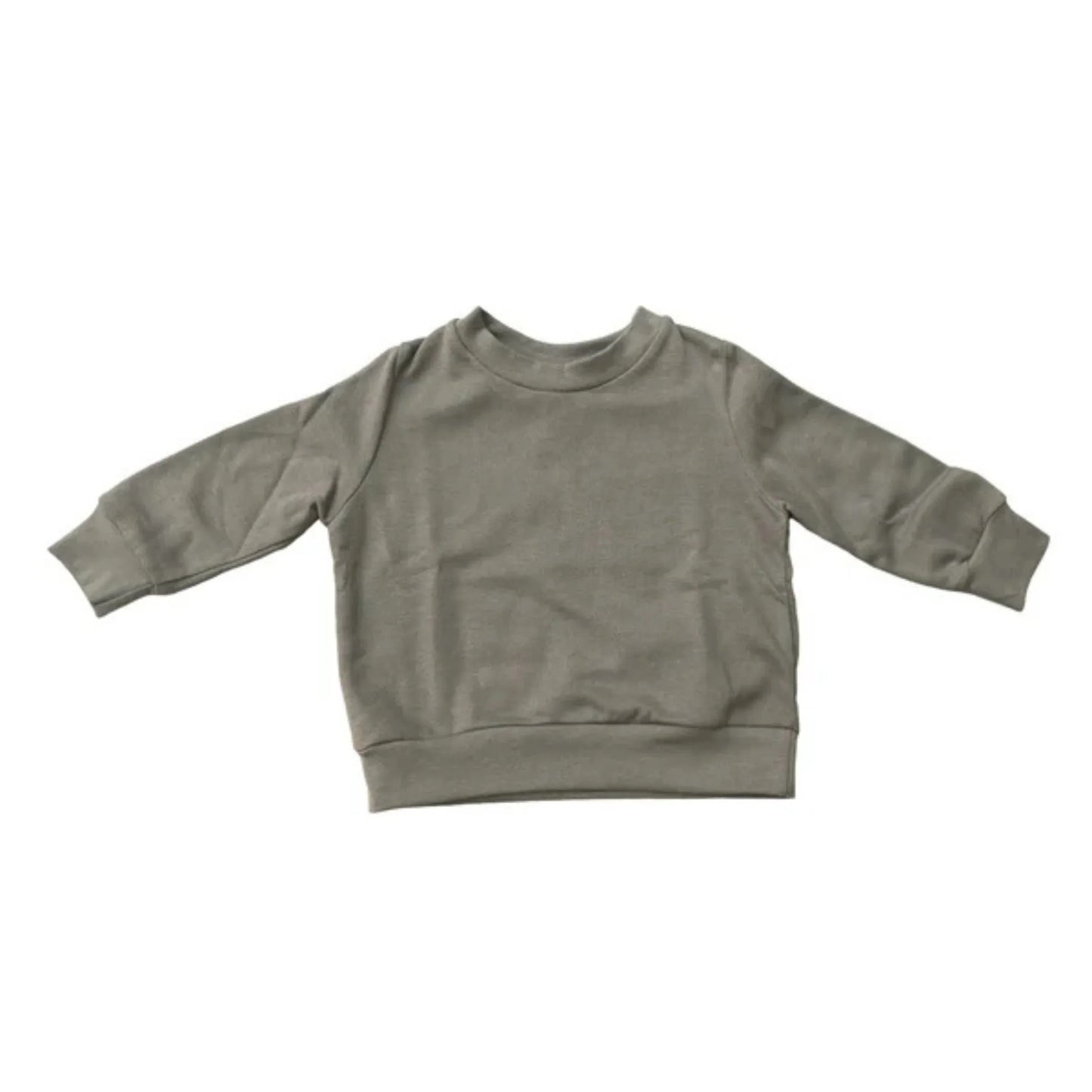 Soft olive green kids sweatshirt with ribbed cuffs and hem, cozy everyday essential for children