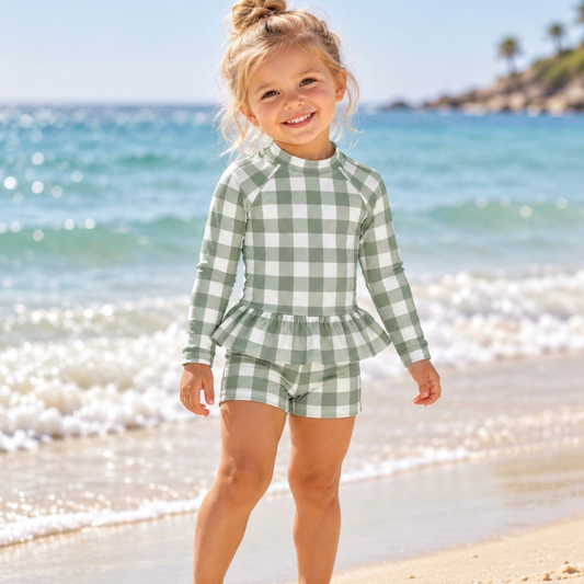 Sage Gingham Frilly Swimsuit