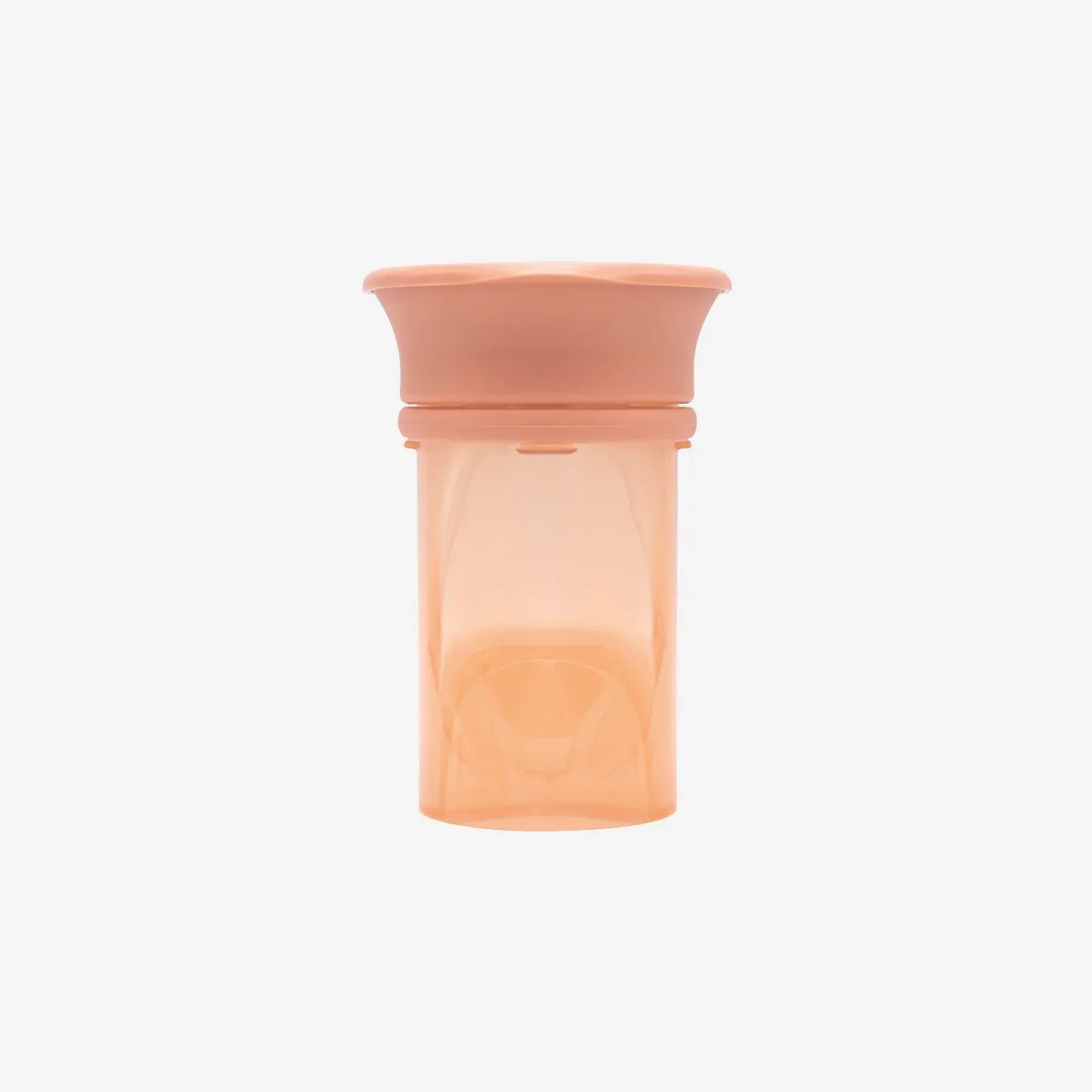 Peach silicone baby food storage container with secure lid, ideal for meal prep and on-the-go feeding.