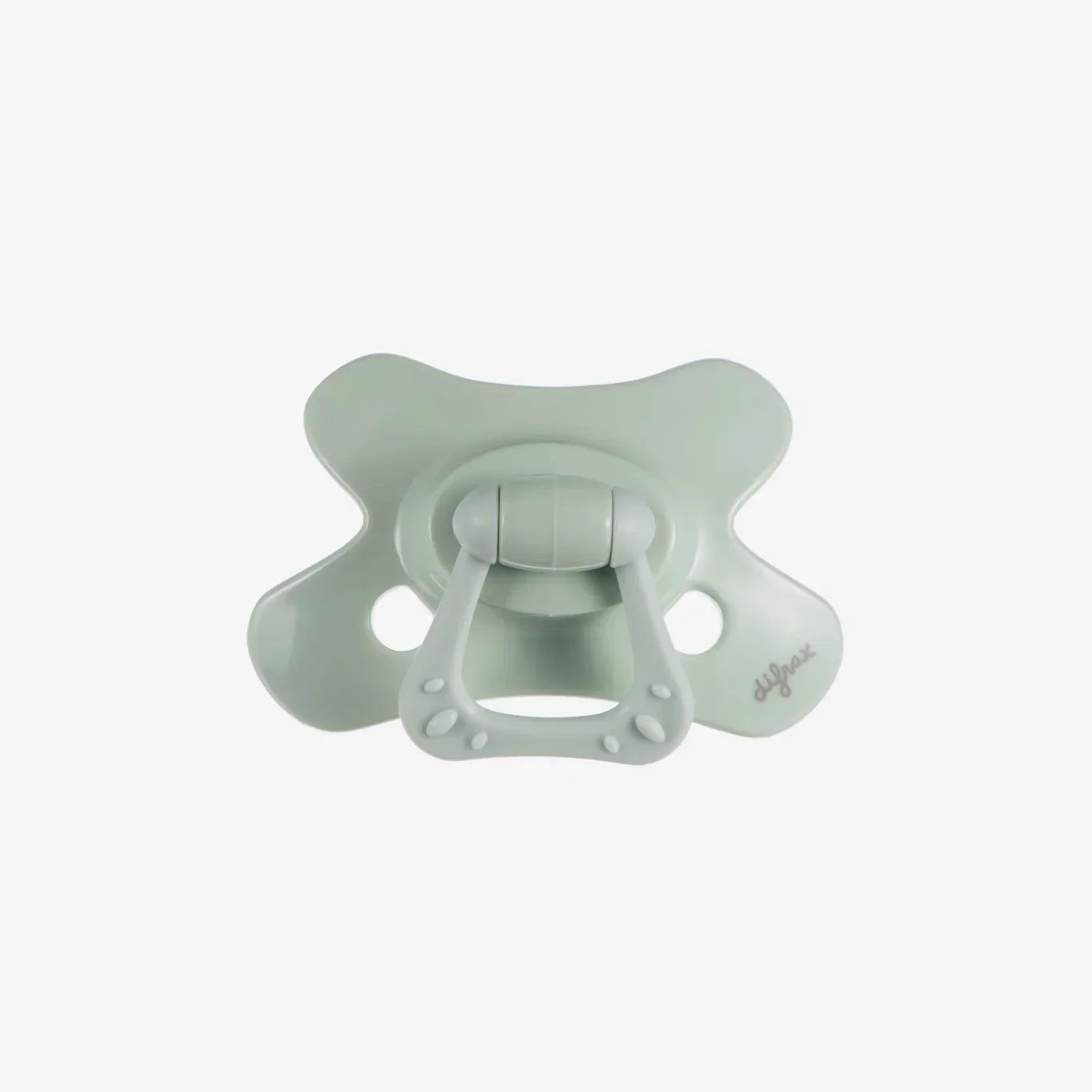 Soft mint green baby pacifier with textured grip and brand logo, ideal for soothing infants.