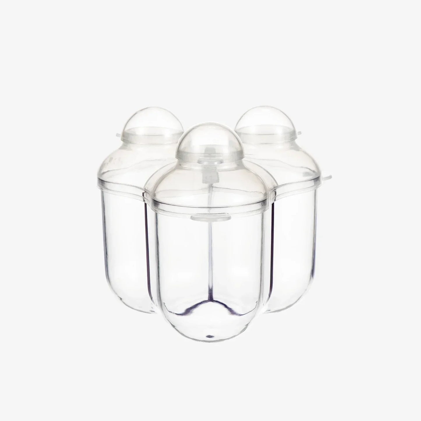 Clear plastic baby bottle storage containers with snap lids, ideal for organizing feeding essentials