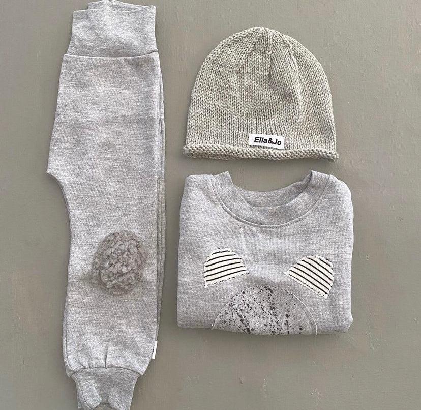 Bear Tracksuit with Knitted Beanie - Ella and Jo