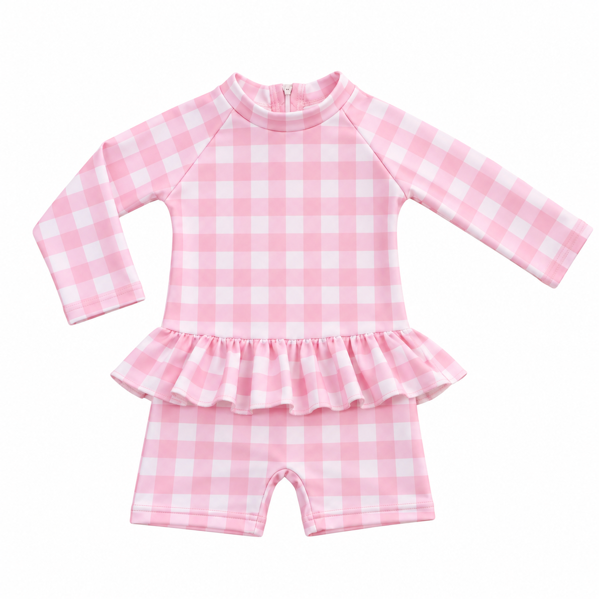 Pale Pink Gingham Frilly Swimsuit