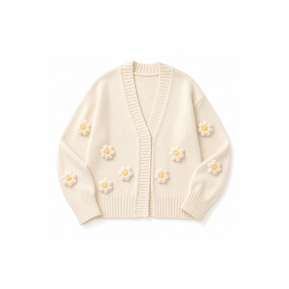 Knit Cardigan - Flower Winter White