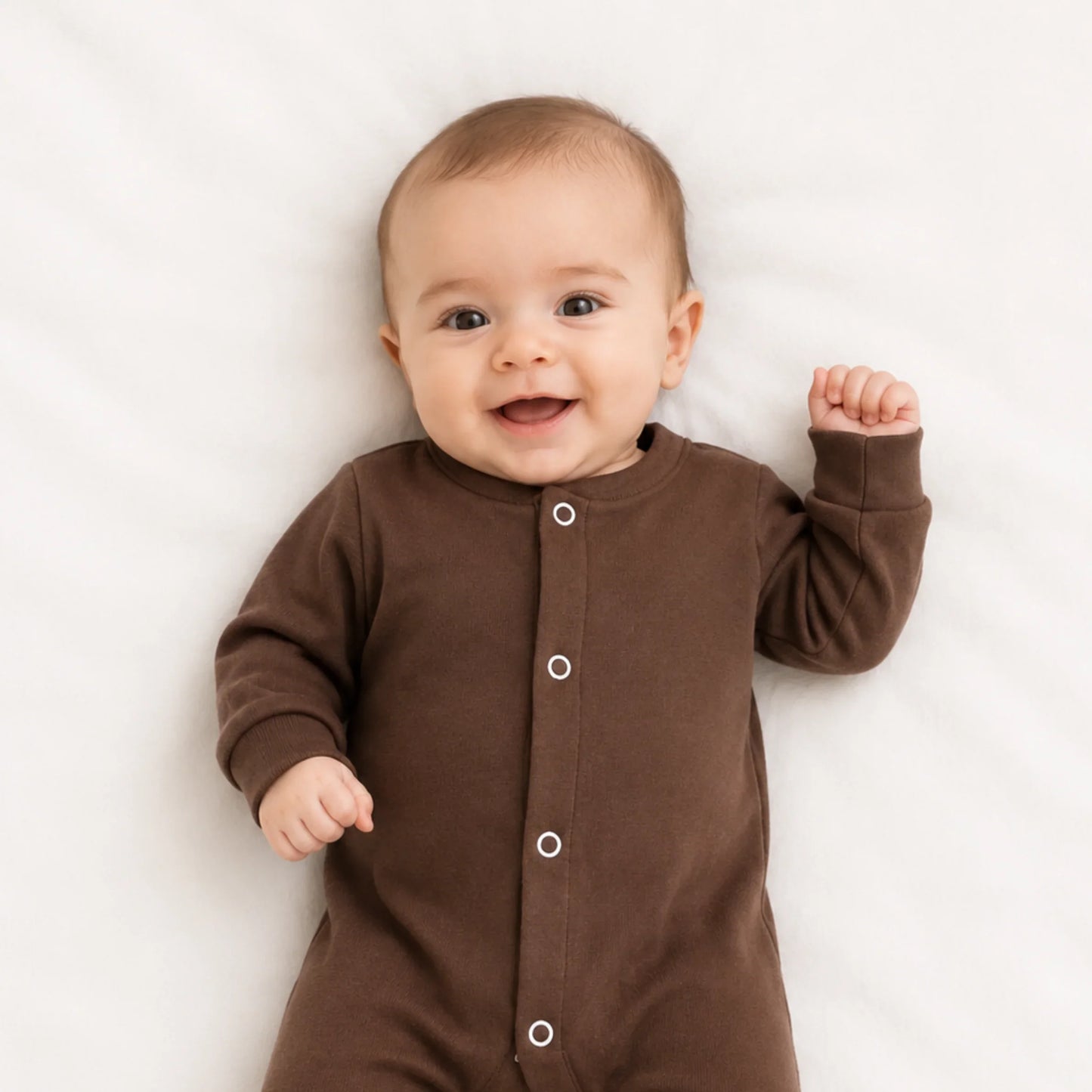 Footed Baby Romper – Chocolate / Oats / White