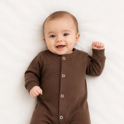 Footed Baby Romper – Chocolate / Oats / White