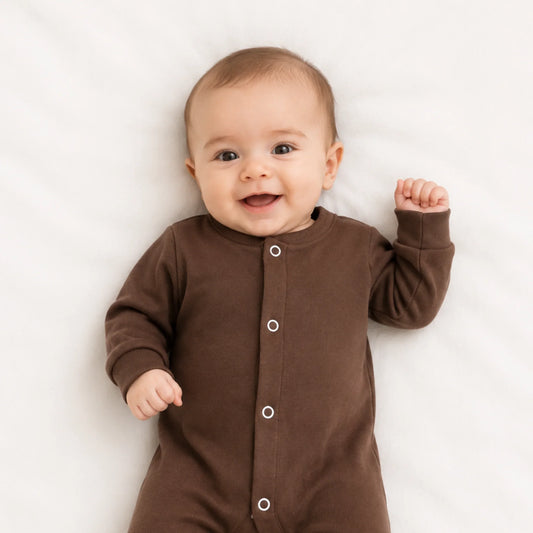 Footed Baby Romper – Chocolate / Oats / White