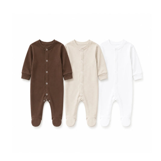 Footed Baby Romper – Chocolate / Oats / White1