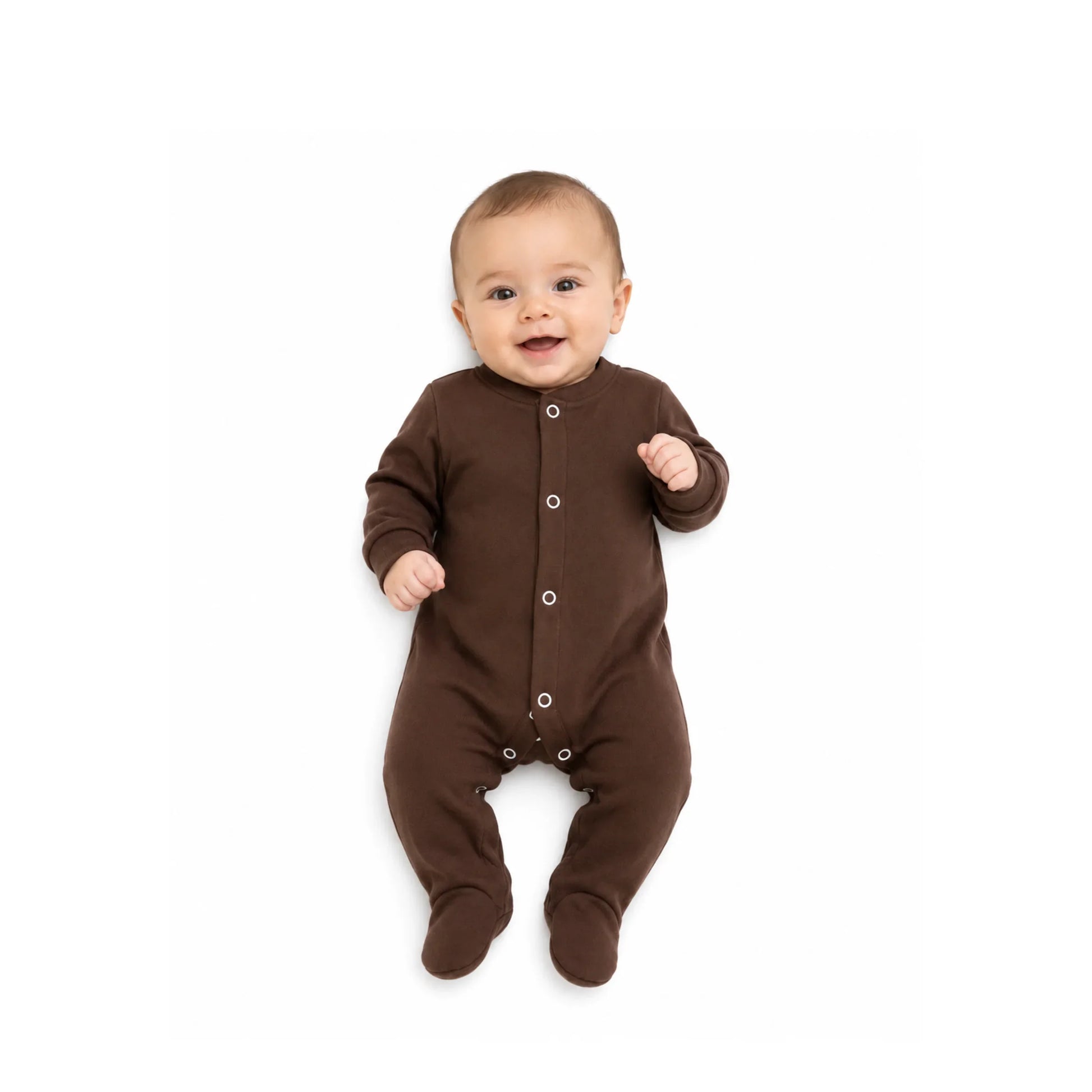 Footed Baby Romper – Chocolate / Oats / White12