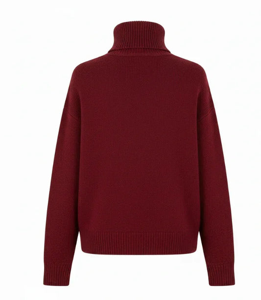Burgundy turtleneck sweater, ribbed knit, back view, South African fashion for adults