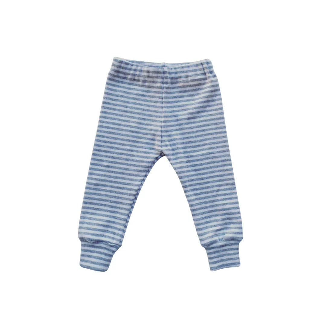 Blue and white striped baby joggers, soft cotton blend, comfortable everyday wear for infants