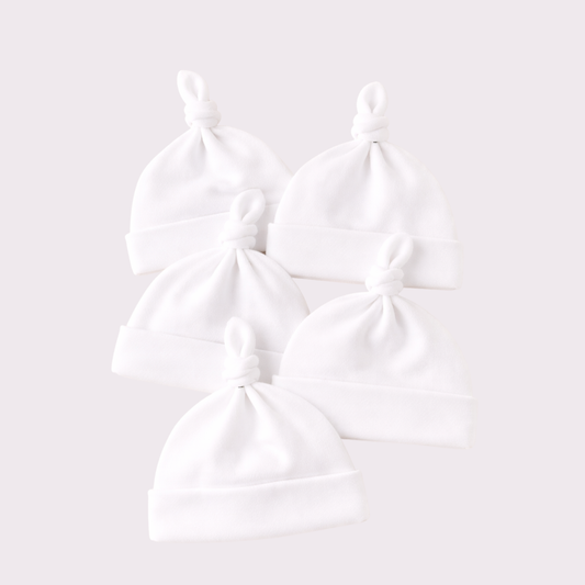 Single Knot Beanie - White 5Pack