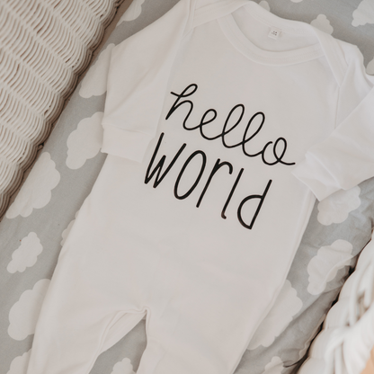 Footed Romper - Hello World