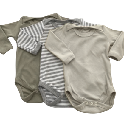 Onesie's - 3 pack (Khaki/stripe/Grey)