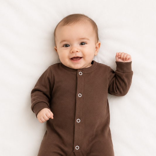 Footed romper - Chocolate/Oats/White