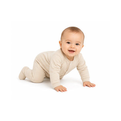 Footed Baby Romper – Chocolate / Oats / White