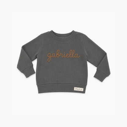 Personalized kids sweatshirt with 'gabriella' embroidery, soft gray long sleeve for toddlers