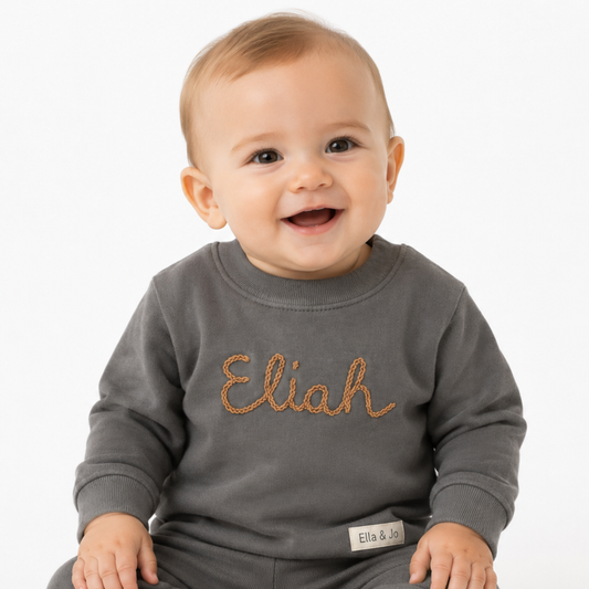 Sweater custom name embroidery Solid Grey