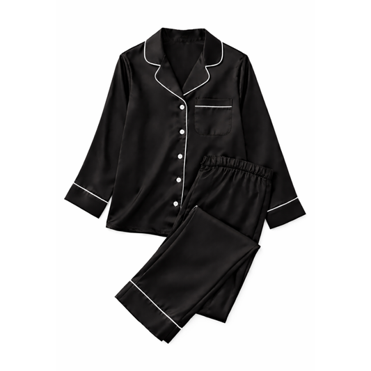 Satin Pyjama's - Black Long Sleeve