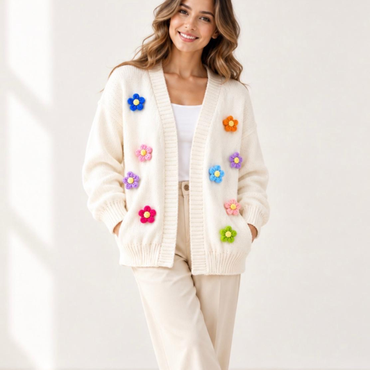 Vanilla Flower Knit Cardigan - Flowers