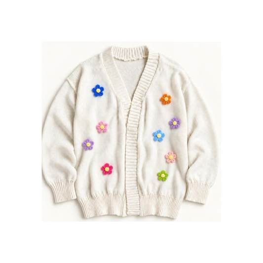 Vanilla Flower Knit Cardigan - Flowers