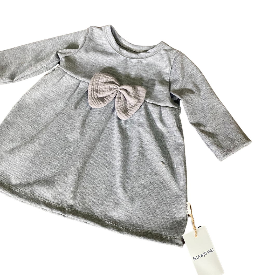 Rib Dress Grey - Bow Detail