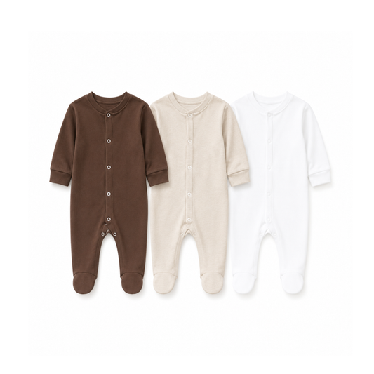 Footed romper - Chocolate/Oats/White