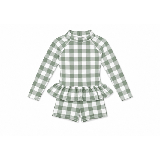 Sage Gingham Frilly Swimsuit