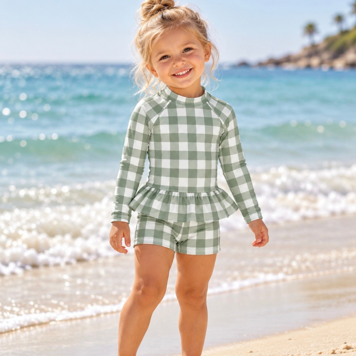Sage Gingham Frilly Swimsuit