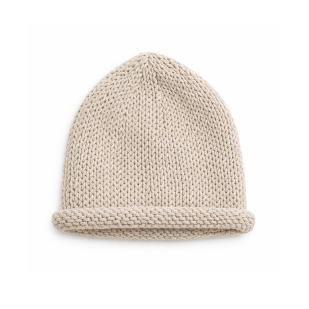 Rolled Hem Beanie- stone