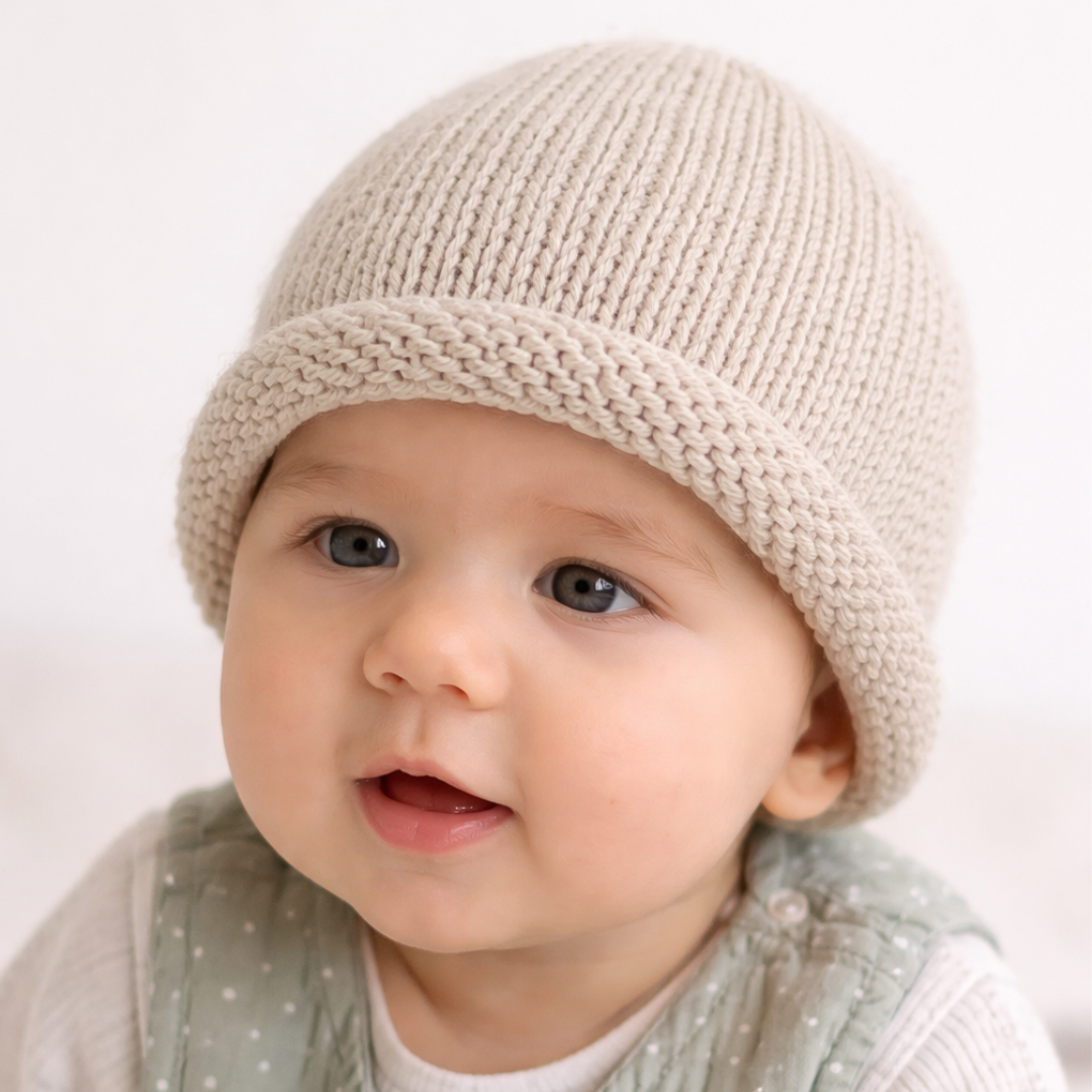 Rolled Hem Beanie- stone