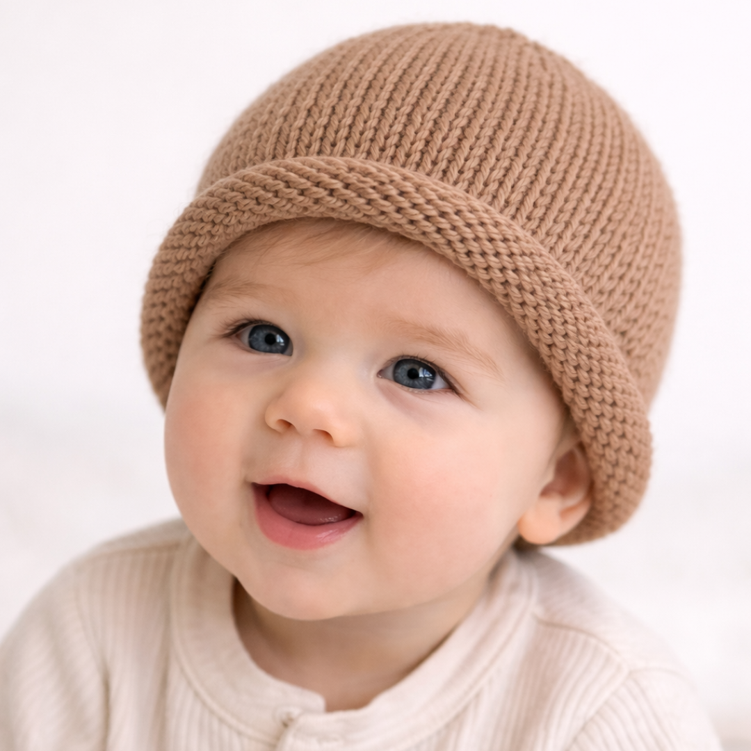 Rolled Hem Beanie- Beige