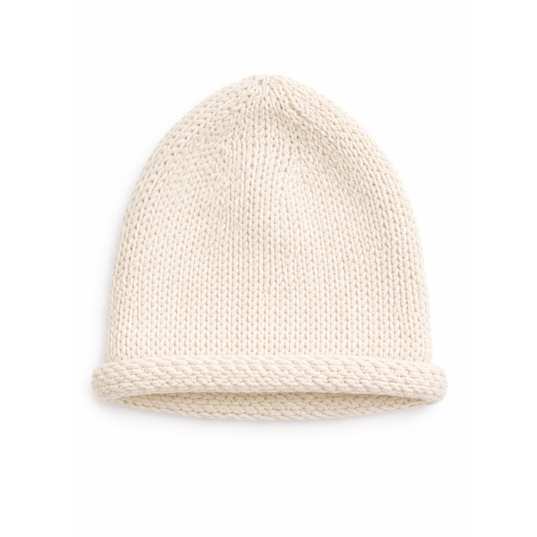Rolled Hem Beanie- Cream