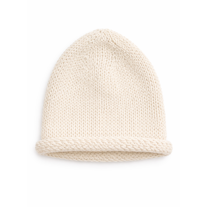 Rolled Hem Beanie- Cream