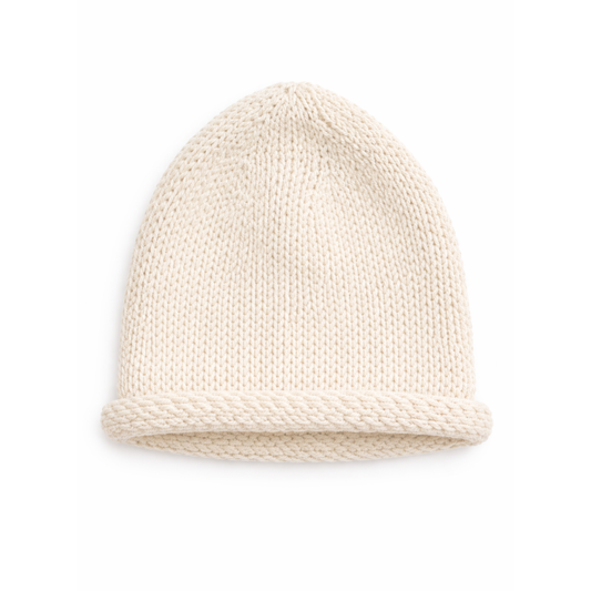 Rolled Hem Beanie- Cream