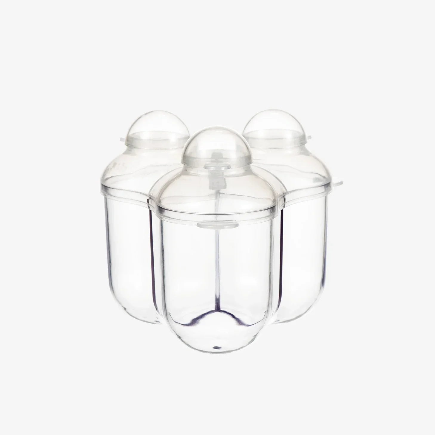 Clear plastic baby bottle storage containers with snap lids, ideal for organizing feeding essentials