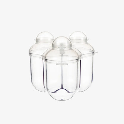 Clear plastic baby bottle storage containers with snap lids, ideal for organizing feeding essentials
