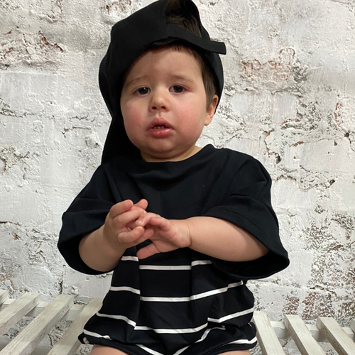 Stripe Boxy Romper - Monochrome - Ella and Jo