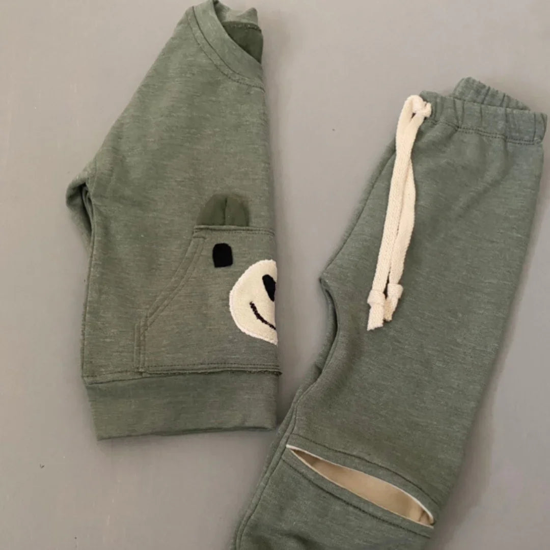 Khaki Bear Tracksuit - Ella and Jo